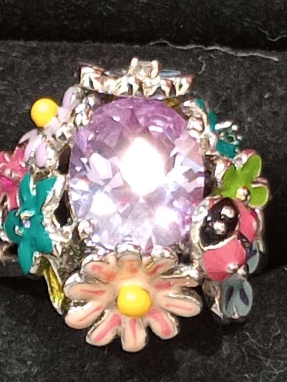 Park Lane Lavender Crystal Enamel Floral Ring with Multi-Color Accents - Picture 5 of 12